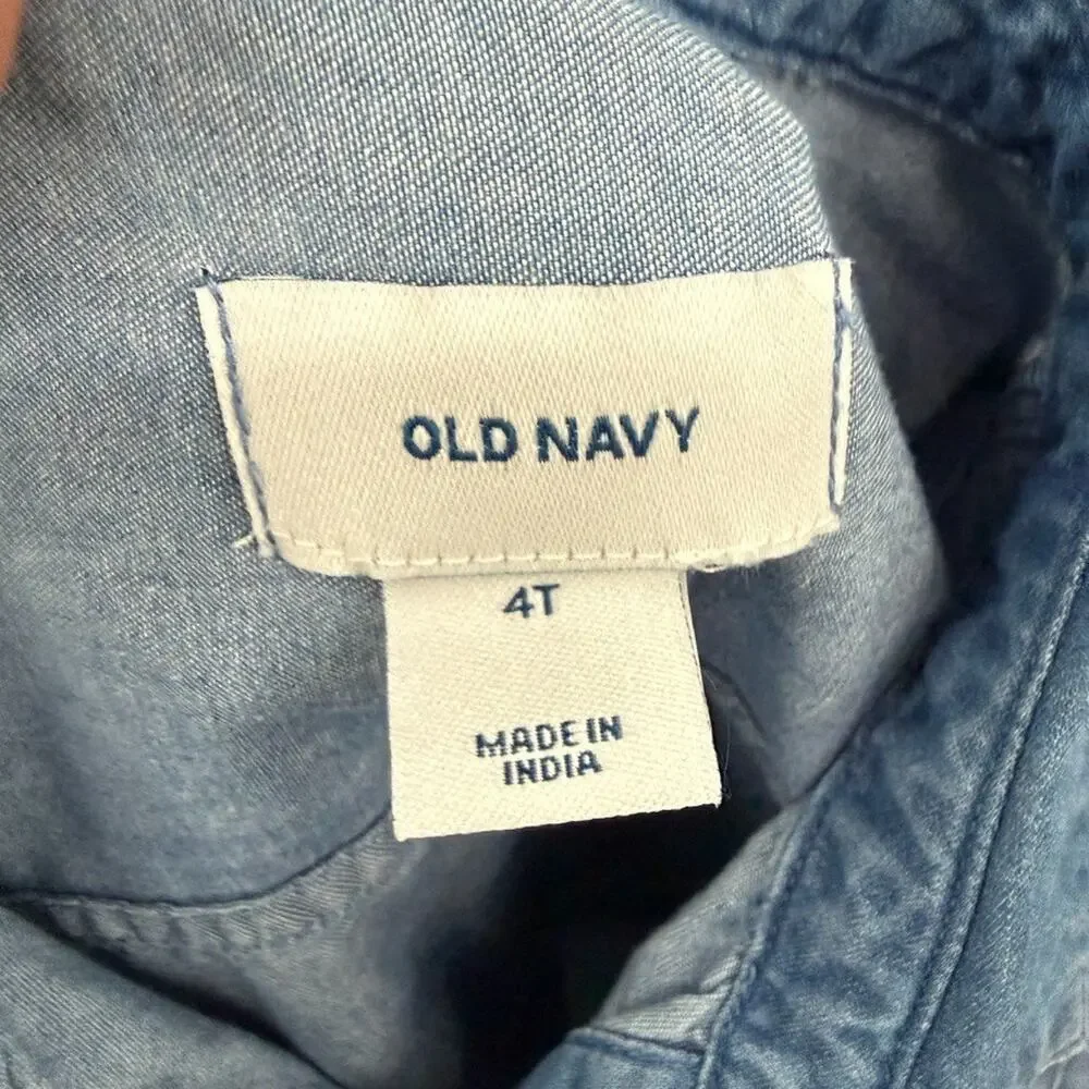 Old Navy Girls Chambray Shirt Dress Size 4T Blue Elastic Waist Collared Cotton